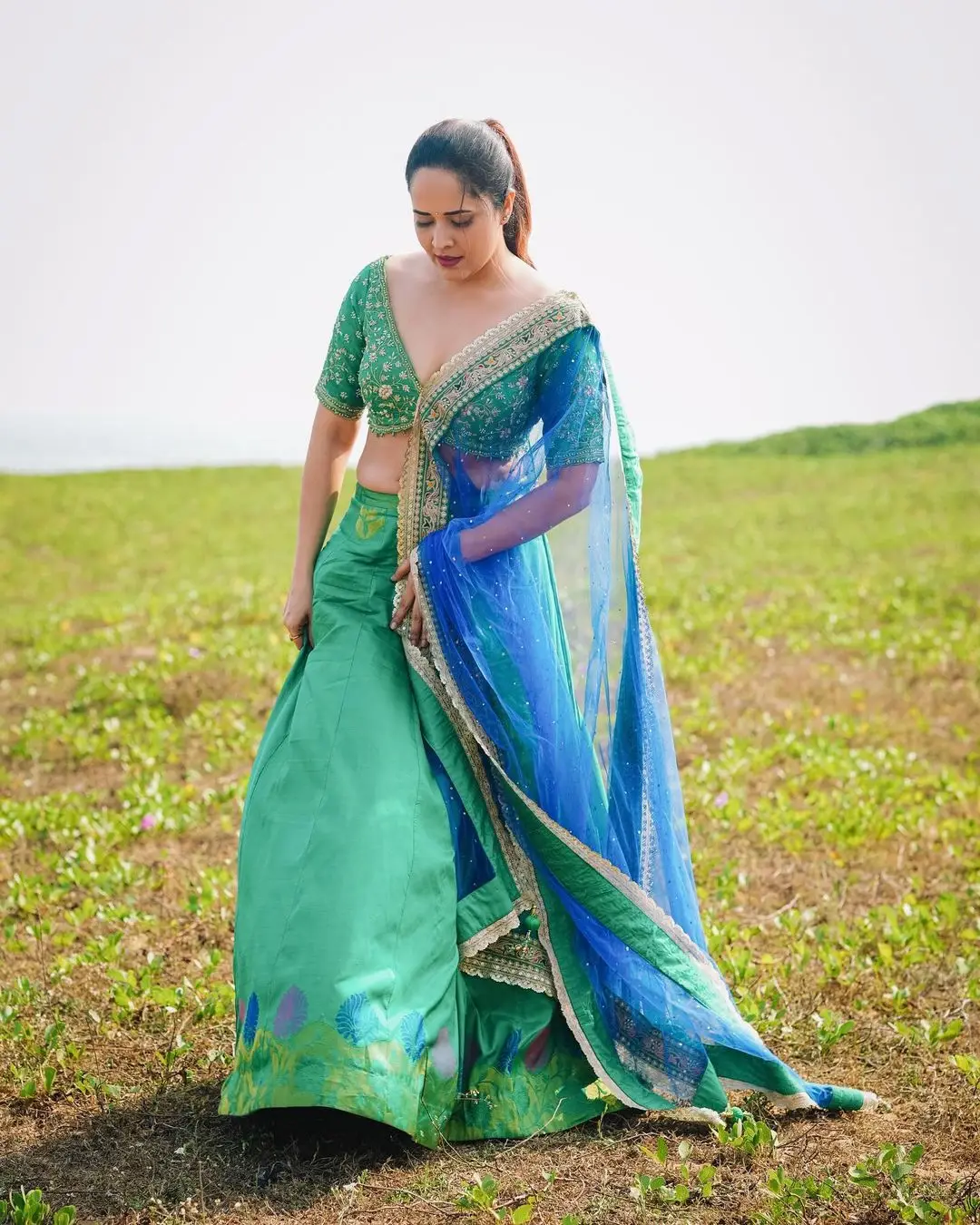 Maa TV Anchor Anasuya Bharadwaj in Green Lehenga Choli